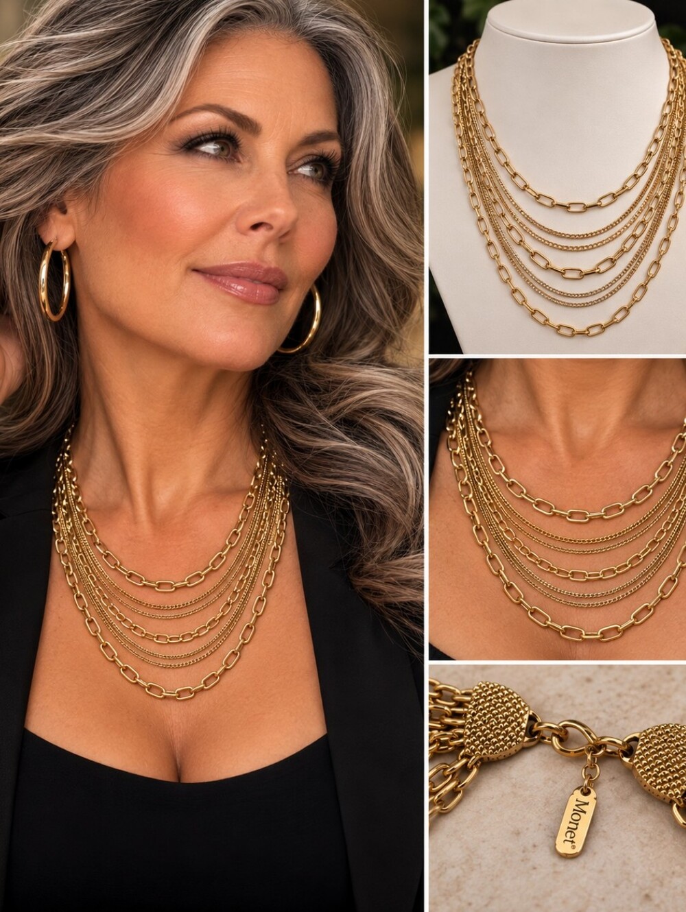 Monet Multi-Layer Gold Chain Necklace With 7 Strands